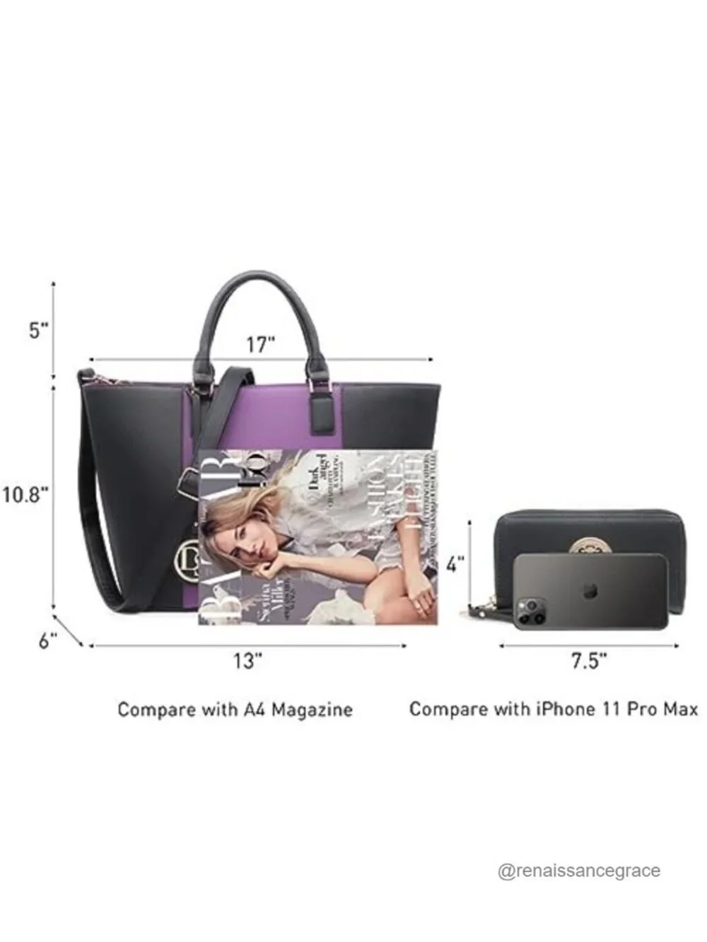 Vegan Leather Large Satchel Handbag Tote with Matching Wallet